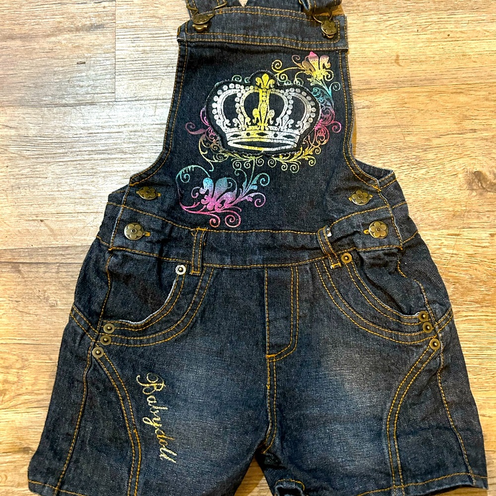Girls Size 4 Denim Overalls with Crown Design